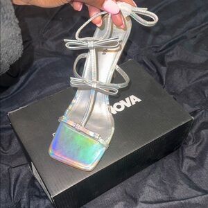 Fashion Nova Iridescent Silver Heels